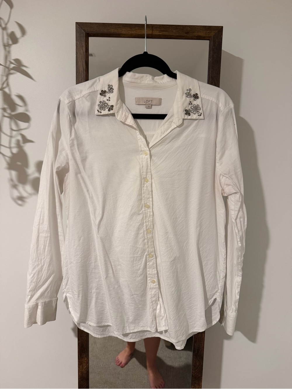 Loft White Embellished Collar Button-Up Shirt